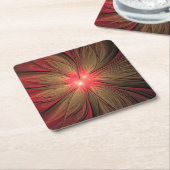 赤いファンシーのフラクタル花 スクエアペーパーコースター (アングル)