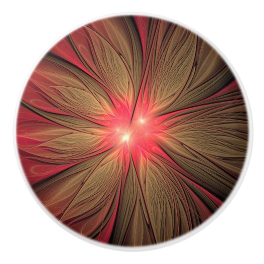 赤いファンシーのフラクタル花 セラミックノブ (正面)