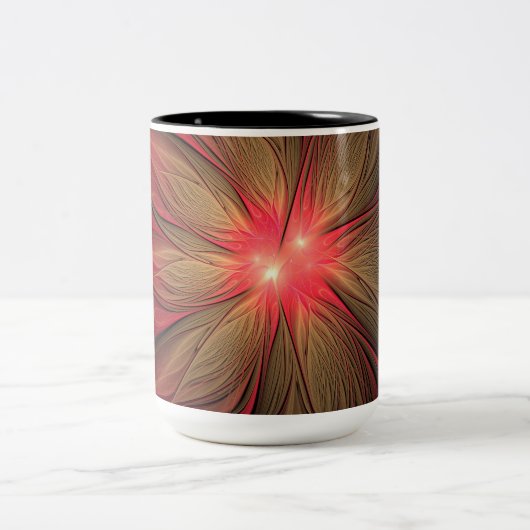 赤いファンシーのフラクタル花 ツートーンマグカップ (中央)