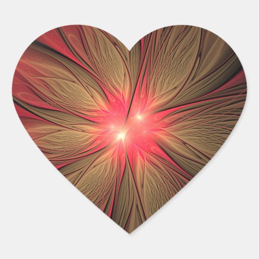 赤いファンシーのフラクタル花 ハートシール (正面)