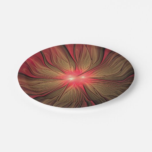 赤いファンシーのフラクタル花 ペーパープレート (アングル)