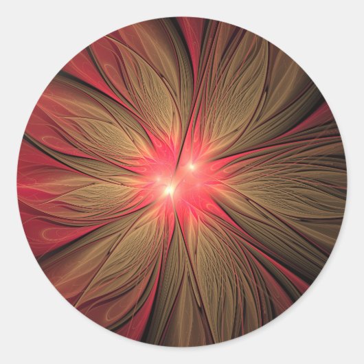 赤いファンシーのフラクタル花 ラウンドシール (正面)