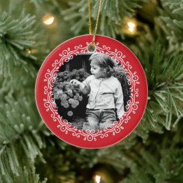 赤いファンシー渦巻き写真フレーム セラミックオーナメント