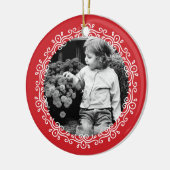赤いファンシー渦巻き写真フレーム セラミックオーナメント (左)