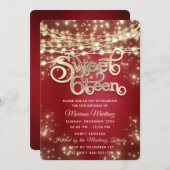赤いファンシー糸エレガントで金ゴールドが輝く 招待状 (正面/裏面)