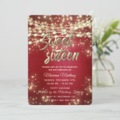 赤いファンシー糸エレガントで金ゴールドが輝く 招待状 (スタンド正面)