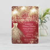 赤いファンシー花火金ゴールドの輝くドレス 招待状 (スタンド正面)