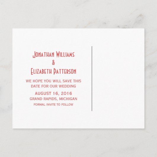 赤いファンシー装飾日付はがきを保存 案内ポストカード (裏面)