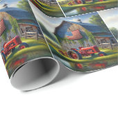 赤いファームトラクターと愛国的な納屋 ラッピングペーパー (ロールコーナー)