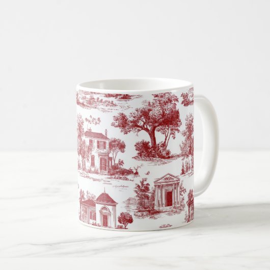 赤いファームハウス・トワール風景の木のパターン コーヒーマグカップ (正面右)
