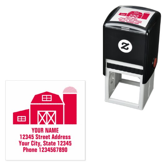 赤いファーム納屋の自己インク差出人住所スタンプ セルフインキングスタンプ (インサイチュ)
