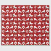 赤いフィギュアスケートおよび雪片のクリスマス ラッピングペーパー (フラット)