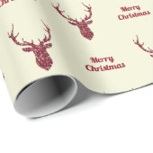 赤いフィリグリー鹿メリークリスマス ラッピングペーパー (ロールコーナー)