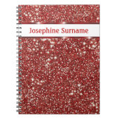赤いフェイクグリッターテクスチャの名前をカスタムする ノートブック (正面)