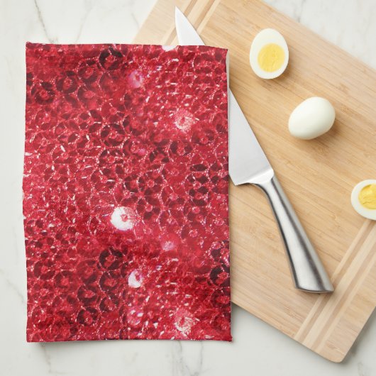 赤いフェイク連続パターンイメージ キッチンタオル (四つ折り)