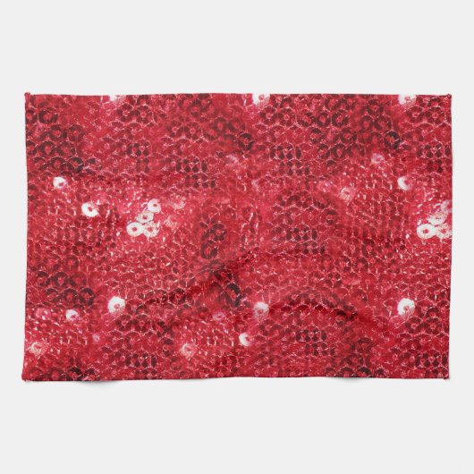 赤いフェイク連続パターンイメージ キッチンタオル (横)