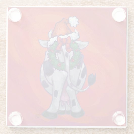 赤いフェイルドの牛のクリスマス ガラスコースター (裏面)