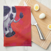 赤いフェイルドの牛のクリスマス キッチンタオル (四つ折り)