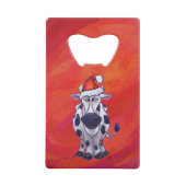 赤いフェイルドの牛のクリスマス クレジットカード栓抜き (正面)