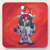 赤いフェイルドの牛のクリスマス コースター (正面)