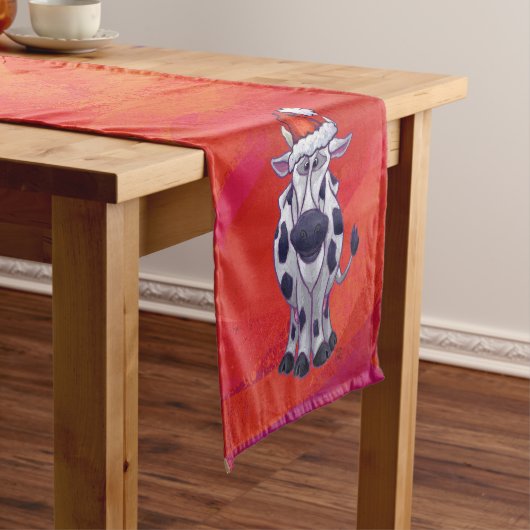 赤いフェイルドの牛のクリスマス ショートテーブルランナー (インサイチュ)