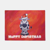 赤いフェイルドの牛のクリスマス ドアマット (正面)