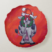 赤いフェイルドの牛のクリスマス ラウンドクッション (裏面)