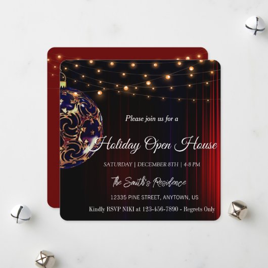 赤いフェスティバルエレガンスのランプのホリデーカード シーズンカード (正面/裏面インサイチュ)