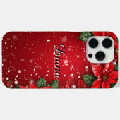 赤いフェスティバルグリーンフレームとポインセチア花 Case-Mate iPhoneケース (裏面 (横))