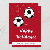 赤いフェスティブ サッカー ボール オーナメント 吊るす スポーツ シーズンカード (正面/裏面)