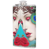赤いフェミニン唇とバラ孔雀抽象芸術 フラスク (左)