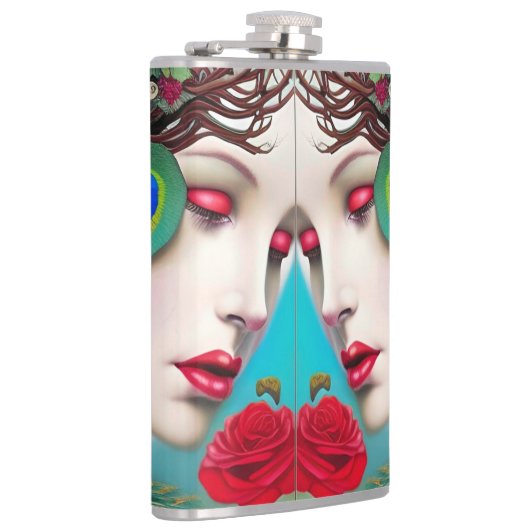 赤いフェミニン唇とバラ孔雀抽象芸術 フラスク (右)