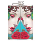 赤いフェミニン唇とバラ孔雀抽象芸術 フラスク (正面)