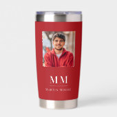 赤いフォトモノグラムイニシャル名 保温保冷タンブラー (正面)