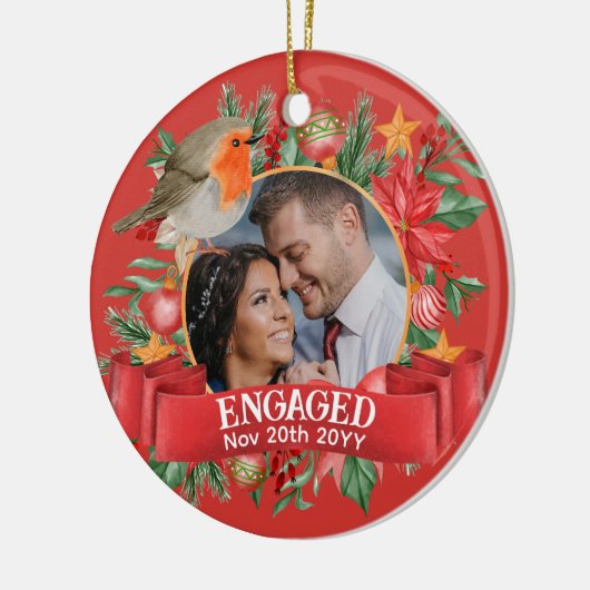 赤いフォトヴィンテージツリーパーソナライズされた飾り セラミックオーナメント (左)