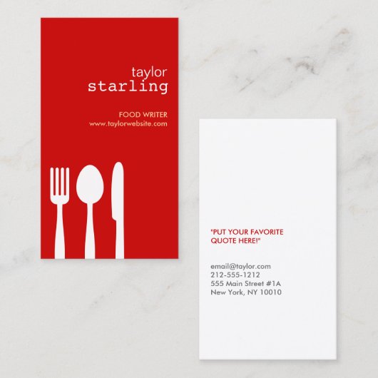 赤いフォーク用スプーンナイフ 名刺 (正面/裏面)