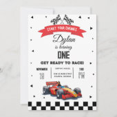 赤いフォーミュラ・レースカーの1歳の誕生日招待状 招待状 (正面)