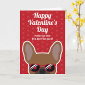 赤いフォーンのフレンチブルドッグのバレンタインデーカード カード (黄色い花)