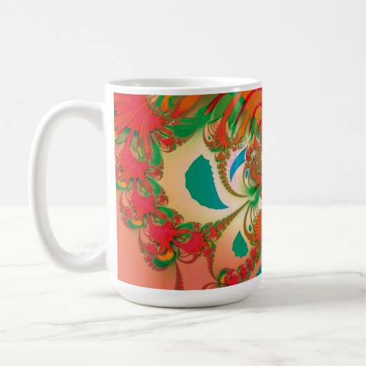 赤いフクロウのフラクタル抽象芸術 コーヒーマグカップ (左)