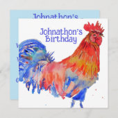 赤いフクロウの少年誕生日パーティー招待状 招待状 (正面/裏面)