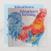 赤いフクロウの少年誕生日パーティー招待状 招待状 (正面/裏面)