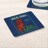 赤いフクロウの野菜ラベル スクエアペーパーコースター (アングル)