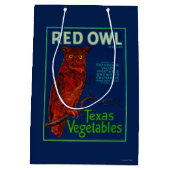 赤いフクロウの野菜ラベル ミディアムペーパーバッグ (裏面)