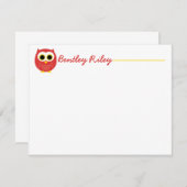 赤いフクロウ平らなNotecard ノートカード (正面/裏面)