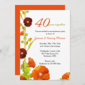 赤いフヨウ 白 40周年結婚記念日 招待状 (正面/裏面)