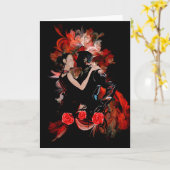 赤いフラクタルのロマンチックなタンゴのダンサー カード (黄色い花)
