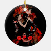 赤いフラクタルのロマンチックなタンゴのダンサー セラミックオーナメント (裏面)
