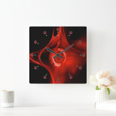 赤いフラクタルは黒いピンクの赤紫の宝石用原石に上がりました スクエア壁時計 (ホーム)