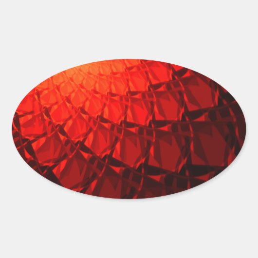 赤いフラクタルパターン 楕円形シール (正面)