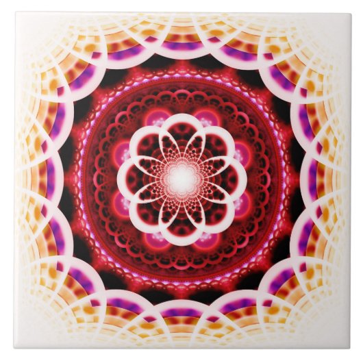 赤いフラクタルモザイクパターン タイル (正面)